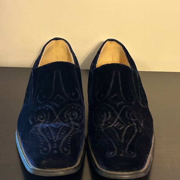 Mens GIORGIO BRUTINI Sz 11 Navy Blue Velvet Embossed Loafers Flats Shoes - Picture 3 of 8